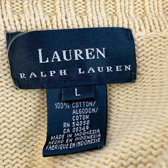 Lauren Ralph Lauren Size L Butter Yellow Quarter Zip Pullover Sweater Crest - Picture 6 of 6